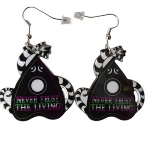 Beetlejuice Sandworm‎ Planchette Drop Hook Earrings "Never Trust the Living